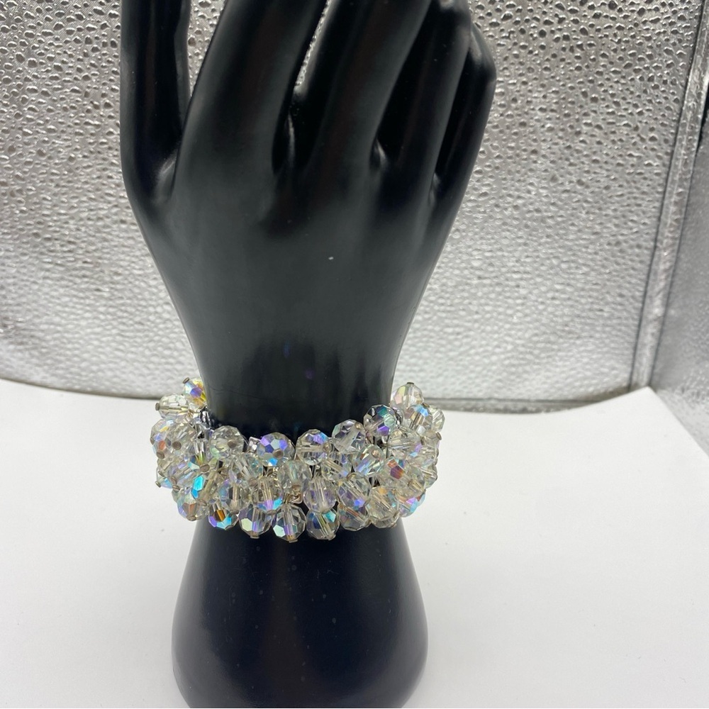 Vintage Glass Aurora Borealis Bead Cha Cha Stretch Bracelet-Japan 1950s - Picture 3 of 6